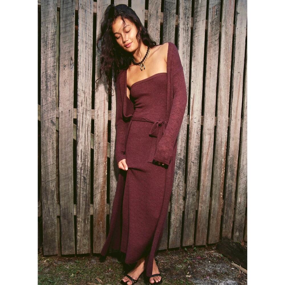 Free People Lottie Solid Sweater Dress Set Bitter Chocolate M - Picture 3 of 5